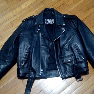 Mens FIRST vintage black leather biker jacket